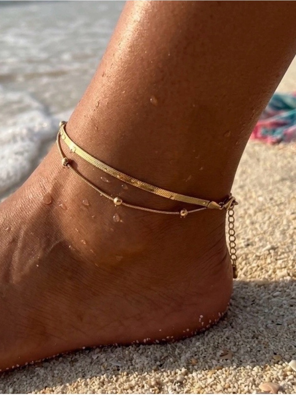 Gold Played Double Layer Anklet Bracelet Gold Anklet stainless steel waterproof